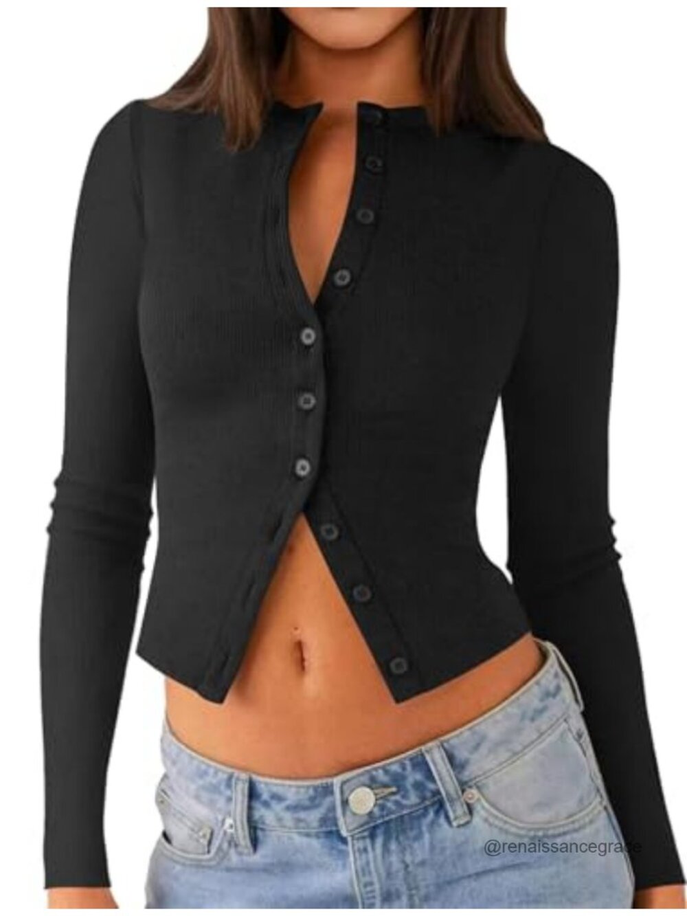 Ribbed Long Sleeve Crop Cardigan Lightweight Button Down Y2K Going Out Top